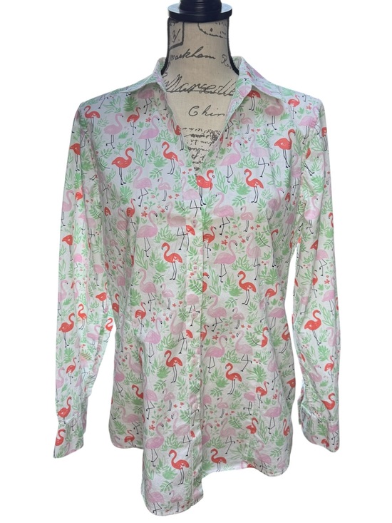 Brooks Brothers Tops - Brooks Brothers Pink & Coral Flamingo Print Button-Up Blouse